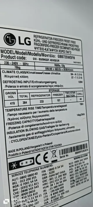 NEVERA COMBI L.G NO FROST ENERGÍA A+++