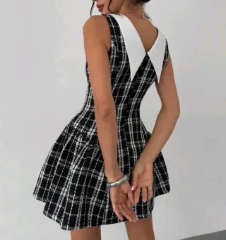 Vestido tweed cuadros blanco y negro Talla S