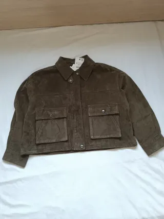 Chaqueta Zara Piel Verde Talla M