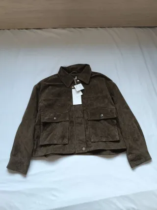 Chaqueta Zara Piel Talla S Verde Oliva