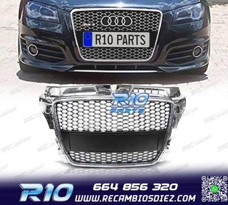 PARRILLA AUDI A3 8P 08-12 LOOK RS CROMO NEGRO