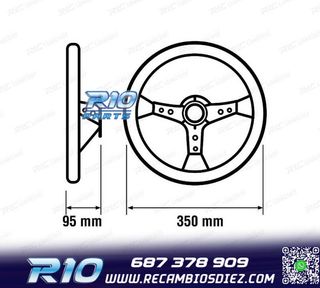 VOLANTE INVERTIDO PIEL VUELTA NEGRO BRAZOS NEGROS Y RIBETE R