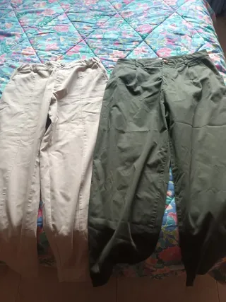 2 Pantalones T40 Beige y Verde Oliva