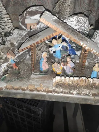 Presepe con pastori, decorazioni natalizie