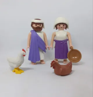 Playmobil aldeanos y gallinas belén 