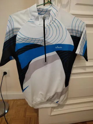 Maillot ciclismo Btwin blanco y azul