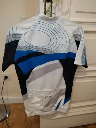 Maillot ciclismo Btwin blanco y azul