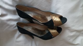 Zapatos Carpetto Talla 35 Fiesta Negro y Dorado
