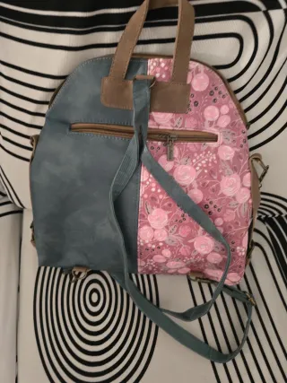 Bolso Mochila Rosa y Azul con Dibujo