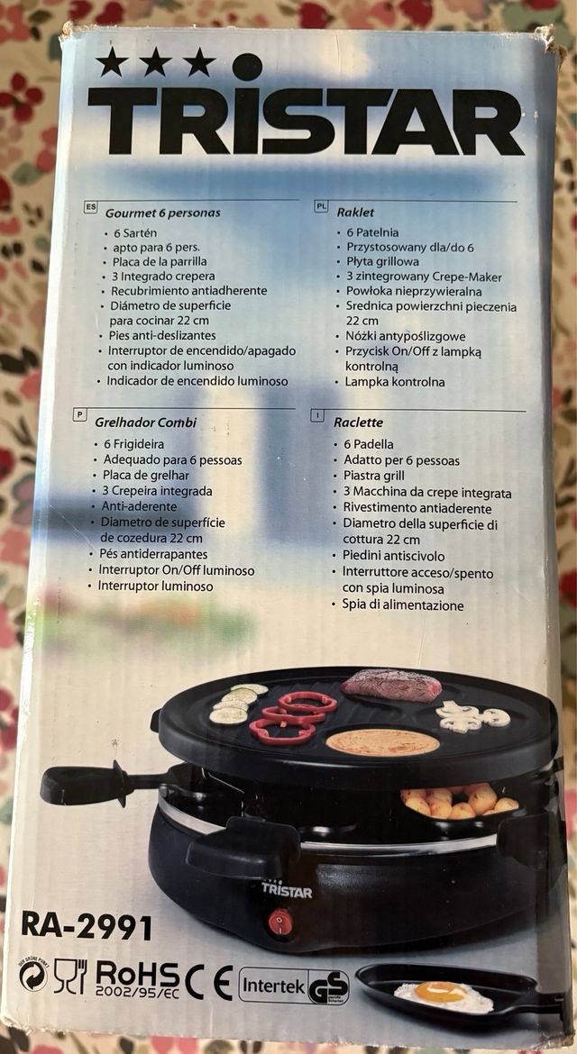 Plancha Gourmet Tristar 6 personas. Nuevo sin uso.