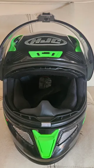 Casco Moto HJC Negro, verde y amarillo.