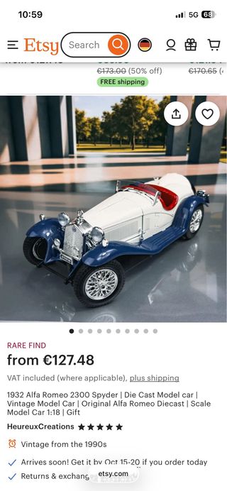 Coche a escala Alfa Romeo 2300 Spider 1932 Burago