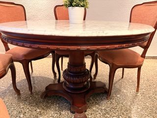 Mesa Comedor Mármol y Madera + 6 Sillas