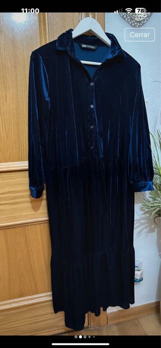 Vestido Zara azul terciopelo talla M