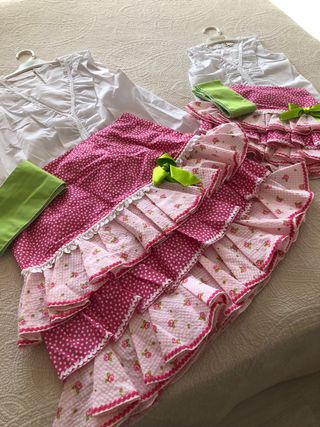 Vestido de flamenca rosa y blanco Niña y adulto