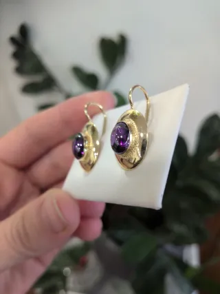 Pendientes Oro y Amatista Rígidos