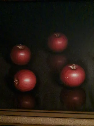 Cuadro óleo antiguo manzanas 54x62x7 con marco