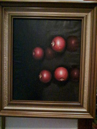 Cuadro óleo antiguo manzanas 54x62x7 con marco