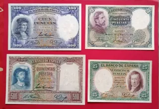 4 Billetes 1931 25, 50, 100, 500 pesetas excelente