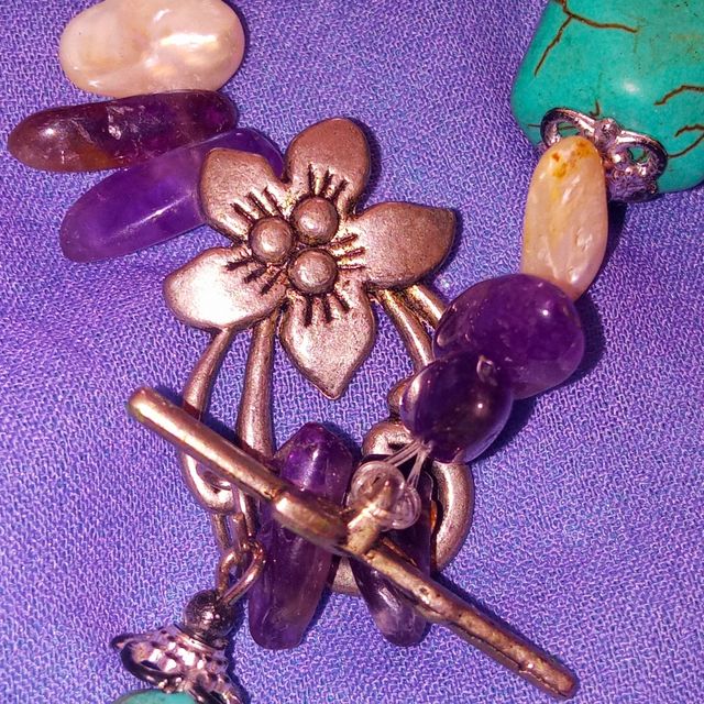 Collana Vintage Ametista,Turchese e Perle barocche