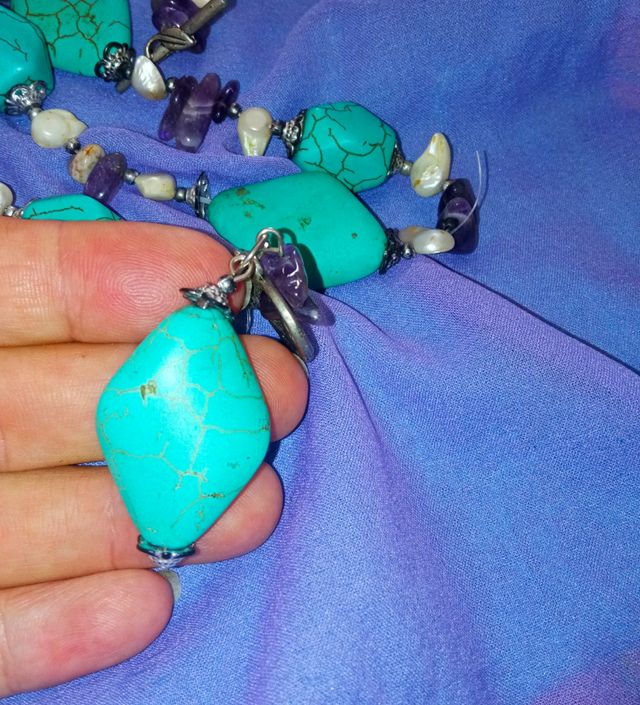 Collana Vintage Ametista,Turchese e Perle barocche