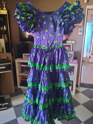 Traje Flamenca Morado y Verde Lunares