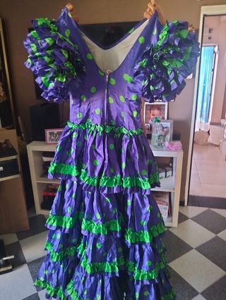 Traje Flamenca Morado y Verde Lunares