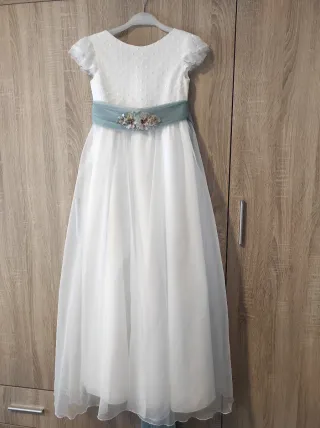 Vestido Comunión Blanco y Azul