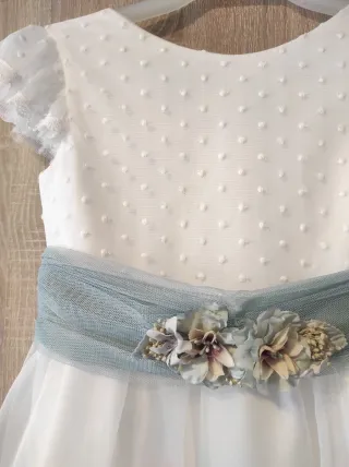 Vestido Comunión Blanco y Azul
