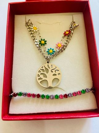 Set collana e bracciale acciaio con fiori