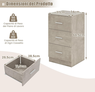 Comodino Camera da Letto 37 x 34 x 66,5cm, Cassett