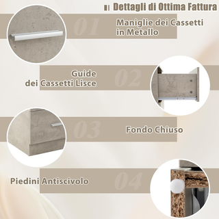 Comodino Camera da Letto 37 x 34 x 66,5cm, Cassett