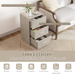 Comodino Camera da Letto 37 x 34 x 66,5cm, Cassett