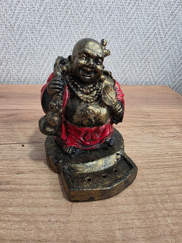 Porta Incienso Buda Hotei Feliz Dorado y Rojo