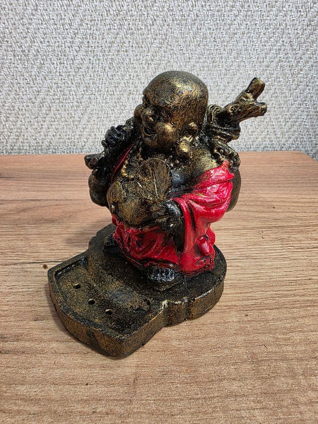 Porta Incienso Buda Hotei Feliz Dorado y Rojo