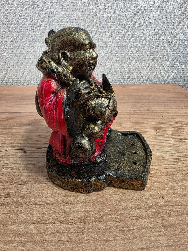 Porta Incienso Buda Hotei Feliz Dorado y Rojo