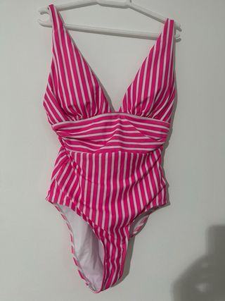 Traje de baño rayas rosa y blanco Talla S