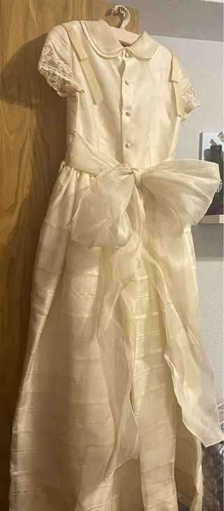 Vestido de comunión niña dorado y blanco