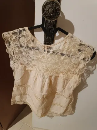 Camisola Rosa Renda Bege