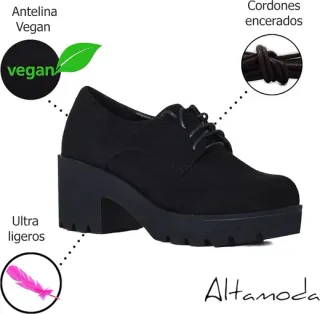 Zapato Blucher Abotinado Plataforma Negro
