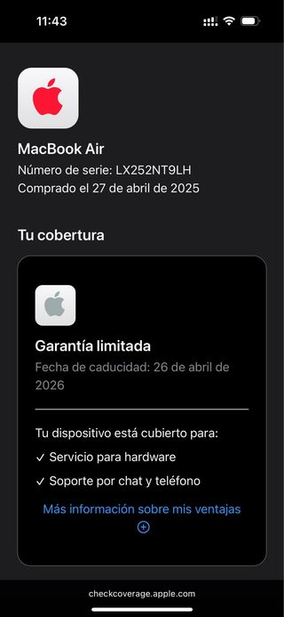 MacBook Air 13” 2024 16GB M4 256GB caja +garantía 
