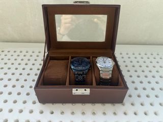 Caja para 3 relojes, marrón tapa de cristal