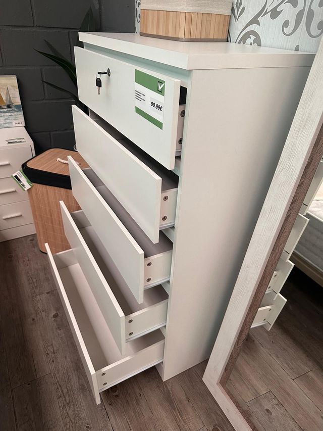 Cómoda 5 cajones blanca 76.5x40x120cm