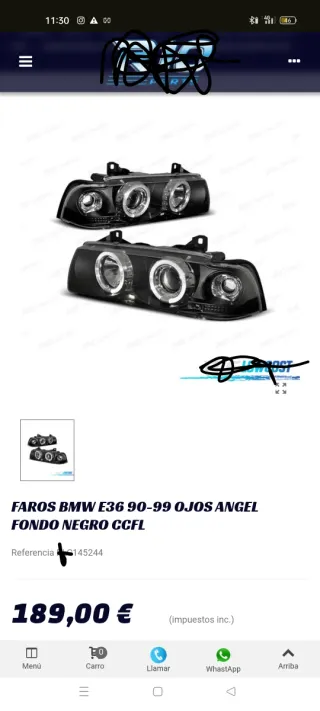 Faros pilotos delanteros BMW E36 angel eyes 