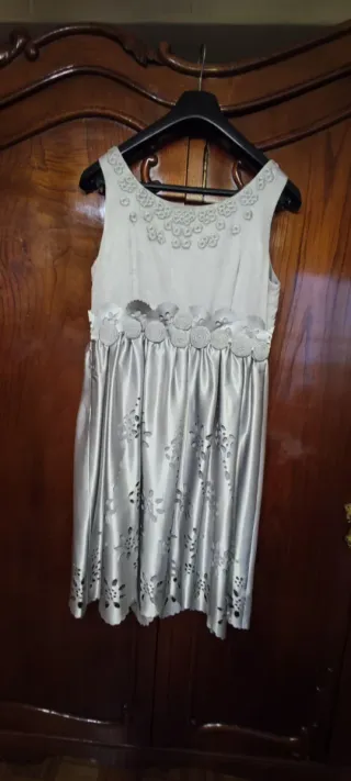Vestido fiesta raso gris perla Talla L