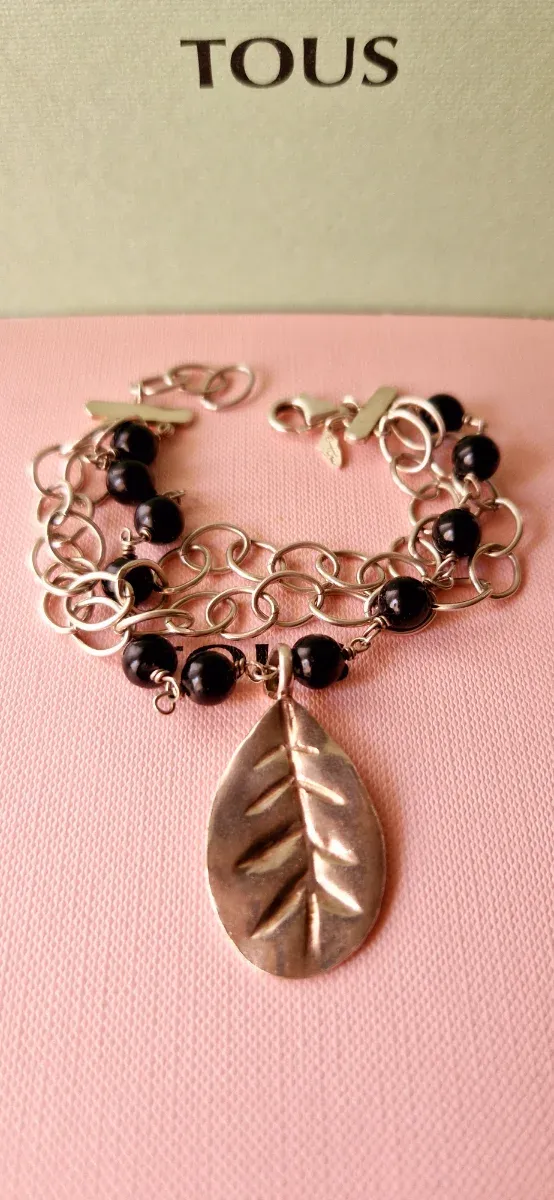 Pulsera Tous Plata y Ónix Hoja