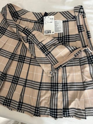 Falda H&M cuadros beige y negro Talla M