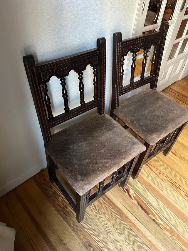 2 Sillas Antiguas Madera Tapizadas