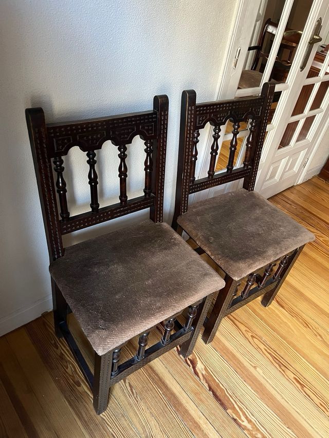 2 Sillas Antiguas Madera Tapizadas