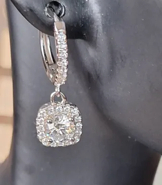 Pendientes Plata y Moissanita Cuadrados